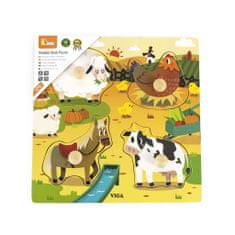 Viga Gyermek fa puzzle fogantyúkkal Farm 4 darab