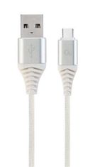 Gembird USB-C (M) - USB 2.0 (M) töltőkábel, prémium, fonott, 2 m, fehér