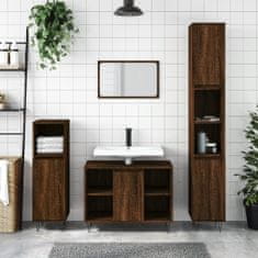 Greatstore barna tölgyszínű szerelt fa fürdőszobaszekrény 30x30x100 cm