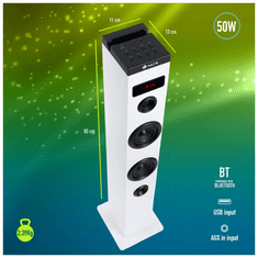 NGS Sky Charm Torony Hangfal 50W, Távirányítóval - Bluetooth / USB / Optika / Sztereó, Fehér (127005)