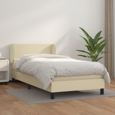 krémszínű műbőr rugós ágy matraccal 80 x 200 cm