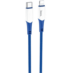 Hoco USB Type-C töltő- és adatkábel, Lightning, 100 cm, 20W, törésgátlóval, gyorstöltés, PD, cipőfűző minta, X70 Ferry, kék (RS122173)