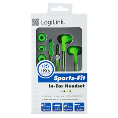 LogiLink vízálló (IPX6) sztereó fülhallgató zöld (HS0044) (HS0044)