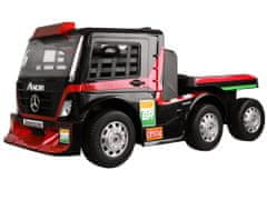 RAMIZ Mercedes Benz akkumulátoros egyszemélyes félpótkocsis kamion piros színben 143x72x67 cm