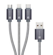 Connect IT Wirez 3in1 USB-C & Micro USB & Lightning, ezüstszürke, 1,2 m