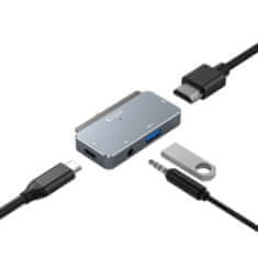 Tech-protect V6 HUB adapter USB / USB-C / HDMI / 3.5mm jack, szürke