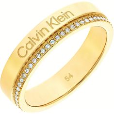 Calvin Klein Aranyozott gyűrű kristályokkal Minimális Linear 35000201 (Kerület 56 mm)