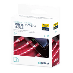 Platinet USB-C ledes világító Kábel piros 2A 1M (PUACL1R) (125772)