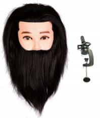 Enzo Carl férfi gyakorló babafej fekete szakállal, emberi hajból + tartóval, gyakorló fej, modellező fej