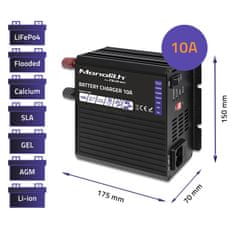 Qoltec Monolith intelligens töltő LiFePO4 AGM GEL SLA akkumulátorokhoz | 10A | 12V