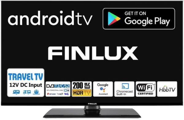 Finlux 24FHMG5771 okos LED TV 24,5 hüvelyk Android TV operációs rendszer Google HbbTV piros nyomógomb skylink bluetooth Wi-Fi USB