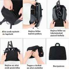 Dollcini Divatos hátizsák, alkalmi hátizsák, női/üzleti/utazási, többcélú hátizsák, összecsukható és zsugorítható, 427231, fekete