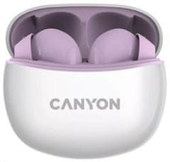 Canyon TWS-5 BT fejhallgató mikrofonnal, BT V5.3 JL 6983D4, 500mAh+40mAh tok 38 óráig, lila színű