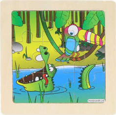 Fából készült puzzle Dzsungel krokodillal 9 darabos puzzle