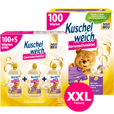 Kuschelweich GLUCKSMOMENT COLOR XXL folyékony Mosószer 105 mosás + Mosópor 100 mosás DE