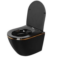 REA Felfüggesztett WC-csésze CARLO Mini Rimless Duroplast Flat Black Gold Edge