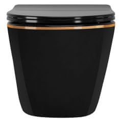 REA Felfüggesztett WC-csésze CARLO Mini Rimless Duroplast Flat Black Gold Edge