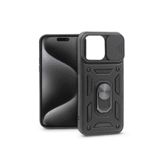 Haffner Apple iPhone 15 Pro Max ütésálló hátlap gyűrűvel és kameravédővel - Slide Armor - fekete (PT-6866)