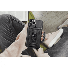 Haffner Apple iPhone 15 Plus ütésálló hátlap gyűrűvel és kameravédővel - Slide Armor - fekete (PT-6863)