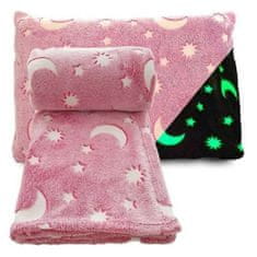 Bobo Sötétben világító plüss takaró, csillag mintával, rózsaszín 150 x 100 cm