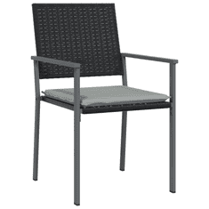 2 db fekete polyrattan kerti szék párnával 56 x 62,5 x 89 cm