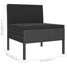 Vidaxl 2-részes fekete polyrattan kerti bútorszett párnákkal (310199)