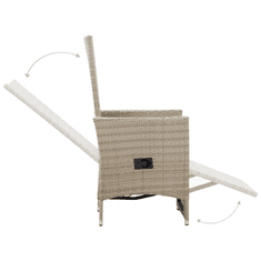 2 db bézs dönthető háttámlás polyrattan kerti szék párnával