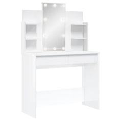 Greatstore magasfényű fehér fésülködőasztal LED-del 96x40x142 cm