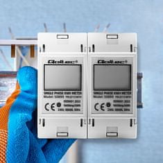 Qoltec egyfázisú elektronikus fogyasztásmérő | DIN sín | 230V | LCD | 2P