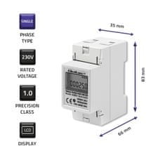 Qoltec egyfázisú elektronikus fogyasztásmérő | DIN sín | 230V | LCD | 2P