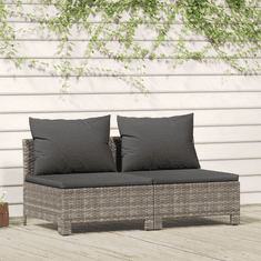 2 személyes szürke polyrattan kerti kanapé párnákkal