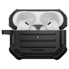 Spigen Bluetooth fülhallgató töltőtok tartó, műanyag + szilikon, Magsafe kompatibilis, karabiner, Apple AirPods Pro 2 kompatibilis, Tough Armor Mag, fekete (8809811868982)