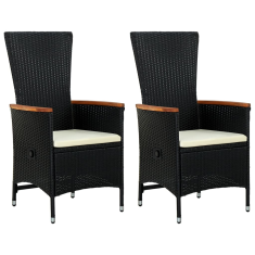 2 db fekete polyrattan kültéri szék párnával
