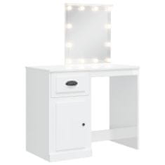 Greatstore magasfényű fehér fésülködőasztal LED-del 90x40x132,5 cm