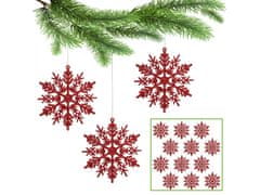 sarcia.eu Piros csillagok, hópelyhek a karácsonyfára, karácsonyfadíszek 10 cm, 12 db.