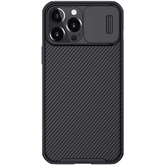 Nillkin Apple iPhone 13 Pro Max, Műanyag hátlap + szilikon keret, közepesen ütésálló, kamera védelem, Magsafe töltővel kompatibilis, csíkos minta, CamShield Pro Magnetic, fekete (106762)