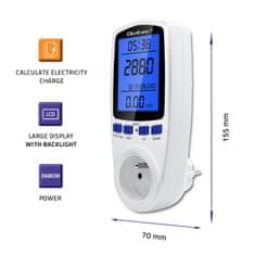 Qoltec energiafogyasztás mérő PM0626 | 3680W | 16A | LCD