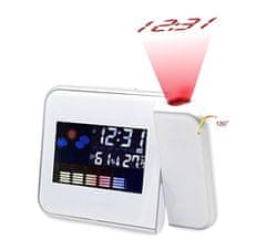 aptel Lézer vetítésű ébresztőóra LCD képernyővel és időjárás állomással fehér