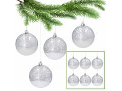 sarcia.eu Műanyag karácsonyfa csecsebecse csillogással 8cm, ezüst csecsebecse készlet, karácsonyfadísz, 6 db.