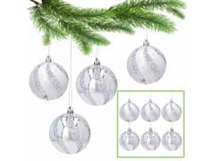 sarcia.eu Műanyag karácsonyfa csecsebecse csillogással 8cm, ezüst csecsebecse, karácsonyfadísz, 6 db.