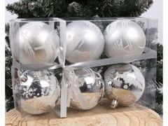 sarcia.eu Műanyag karácsonyfa csecsebecse 8 cm, ezüst csecsebecse, karácsonyfadísz készlet, 6 db.