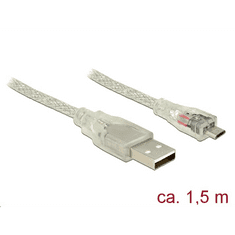 DELOCK USB 2.0-s kábel A-típusú csatlakozó > USB 2.0 Micro-B csatlakozó 1,5 m áttetsző (83899) (83899)
