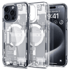 Spigen Apple iPhone 15 Pro, Műanyag hátlap védőtok + szilikon keret, Magsafe töltővel kompatibilis, iPhone belső minta, Ultra Hybrid Zero One Mag, átlátszó/fehér (TS0196)