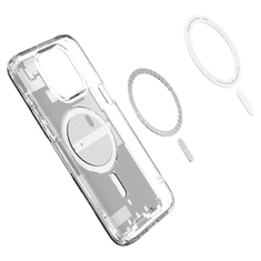 Spigen Apple iPhone 15 Pro Max, Műanyag hátlap védőtok + szilikon keret, Magsafe töltővel kompatibilis, iPhone belső minta, Ultra Hybrid Zero One Mag, átlátszó/fehér (TS0198)