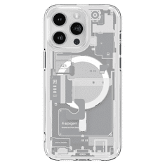 Spigen Apple iPhone 15 Pro Max, Műanyag hátlap védőtok + szilikon keret, Magsafe töltővel kompatibilis, iPhone belső minta, Ultra Hybrid Zero One Mag, átlátszó/fehér (TS0198)