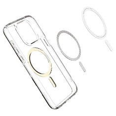 Spigen Apple iPhone 15 Pro Max, Műanyag hátlap védőtok + szilikon keret, Magsafe töltővel kompatibilis, Ultra Hybrid Mag, átlátszó/arany (TS0202)