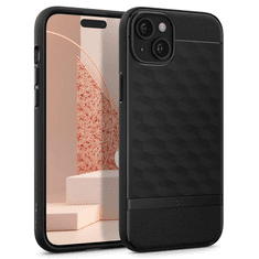 Spigen Apple iPhone 15, Szilikon tok + műanyag keret, közepesen ütésálló, Magsafe töltővel kompatibilis, 3D hatszög minta, Caseology Parallax Mag, fekete (TS0221)