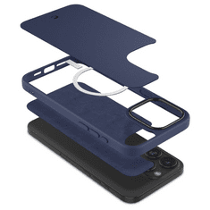 Spigen Apple iPhone 15 Pro, Szilikon védőkeret + műanyag hátlap, bőrrel bevont hátlap, Magsafe töltővel kompatibilis, Ciel Cyrill Kajuk Mag, sötétkék (TS0233)