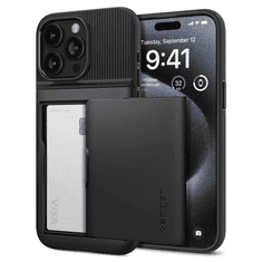Spigen Apple iPhone 15 Pro, Szilikon tok, műanyag hátlappal, Slim Armor CS, fekete (TS0214)