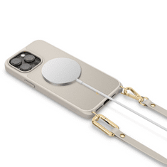 Spigen Apple iPhone 15 Pro, Szilikon védőkeret + műanyag hátlap, bőrrel bevont hátlap, nyakbaakasztó, Magsafe töltővel kompatibilis, Ciel Cyrill Classic Charm Mag, szürke (TS0241)